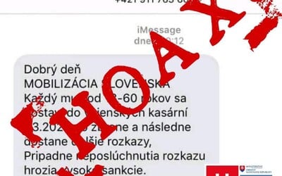 Neznámy páchateľ posiela mužom od 18 do 60 rokov SMS správy s hoaxom o tom, že sa majú mobilizovať. Ak si ju dostal, never jej