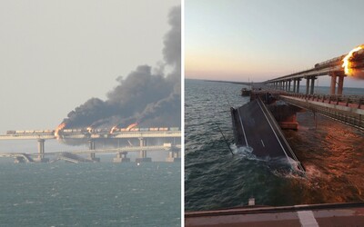 Obrovská explózia a požiar zasiahli ruský most vedúci na Krym. Slávnostne ho otváral Vladimir Putin