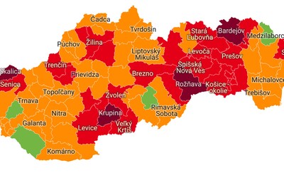 Od pondelka bude v červenej fáze 27 okresov, zelené ostali len 4. Takto vyzerá nové rozdelenie podľa covid automatu