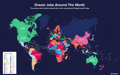 PREHĽAD: Táto mapa ukazuje „dream joby“ národov celého sveta. Vysnívaná práca Slovákov vás pobaví