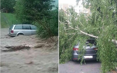 Popadané stromy a ľudia uväznení vo vlastných autách. Búrky na Slovensku narobili obrovské škody, zasahujú hasiči