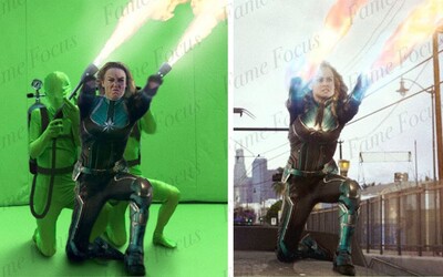 Před a po CGI: Vytvářeli schopnosti Captain Marvel i muži s plamenomety?