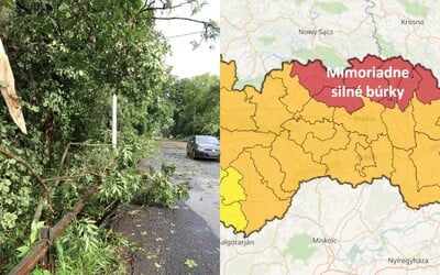 SHMÚ musel náhle vydať najvyšší stupeň výstrahy. V 6 okresoch Slovenska dnes poobede udrú extrémne silné búrky s krúpami