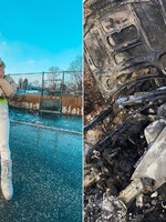Slovenská influencerka pózuje pred zhoreným vrakom auta svojej mamy. Drží sa za hlavu a ďakuje Bohu