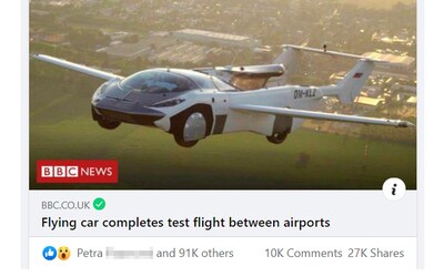 Slovenské lietajúce auto sa stalo hitom britskej BBC: dostalo už takmer 100-tisíc lajkov, ale nechýbajú ani vtipné narážky