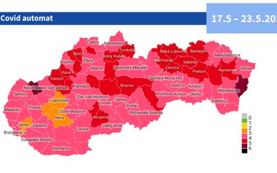 Takto bude vyzerať rozdelenie Slovenska podľa covid automatu od 17. mája: zostali len dva bordové okresy, pribúdajú oranžové