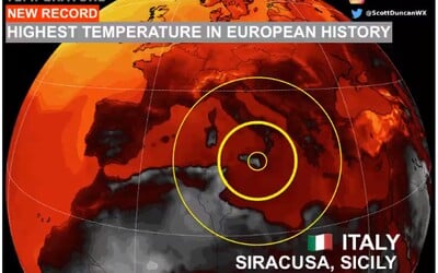 V Evropě byla naměřena historicky nejvyšší teplota. Na Sicílii bylo téměř 49 stupňů Celsia