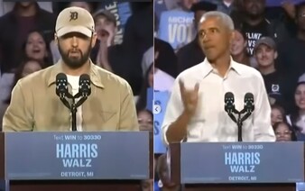 VIDEO: Eminem otvorene podporil Kamalu Harrisovú. Obama na mítingu zarapoval Lose Yourself