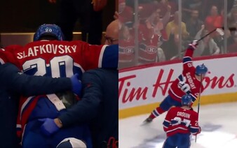 VIDEO: Juraja Slafkovského po tvrdom zásahu pukom odnášali do šatne. Neskôr sa do hry vrátil a strelil gól