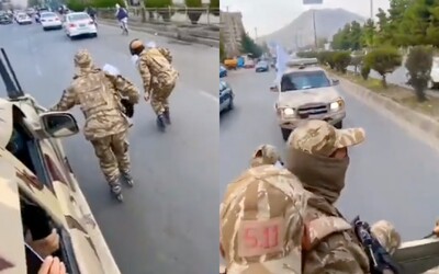 VIDEO: Po uši ozbrojení vojaci Talibanu hliadkujú v uliciach na kolieskových korčuliach