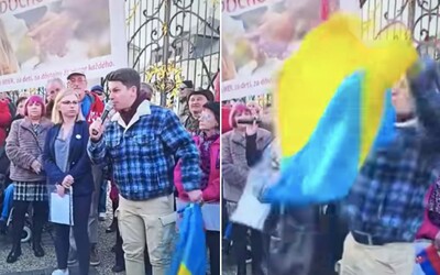 VIDEO: Rus vypekl s příznivci Putina na protestu v Bratislavě. „Sláva Ukrajině,“ zakřičel, když si je získal na svou stranu