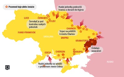 Vojna na Ukrajine: mapa konfliktu ukazuje, ako Rusi útočia. Prenikli už aj do Kyjeva