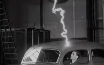 Vzácne video z roku 1940: Týmto experimentom dokazovali, že človeka pred bleskom najlepšie ochráni auto