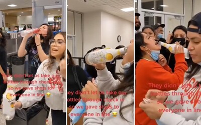 Ženy rozdávaly alkohol zdarma před kontrolou na letišti, aby láhve nemusely vyhodit. Video se stalo virálním.