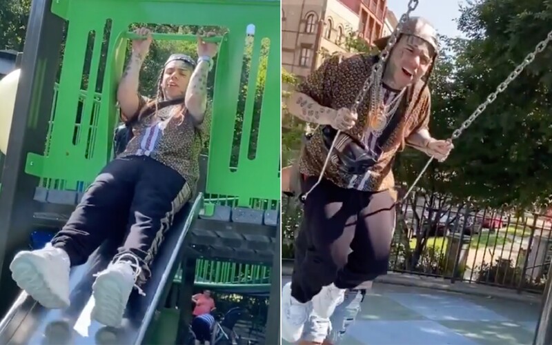 Jak si 6ix9ine užívá svobodu? Hraje si na dětské skluzavce a utahuje si z toho, že je v nebezpečí.
