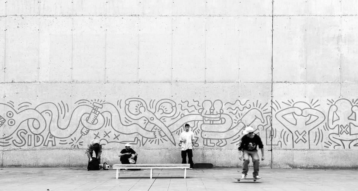 keith haring, street art, grafity, umenie, ulica, skate, skejteri