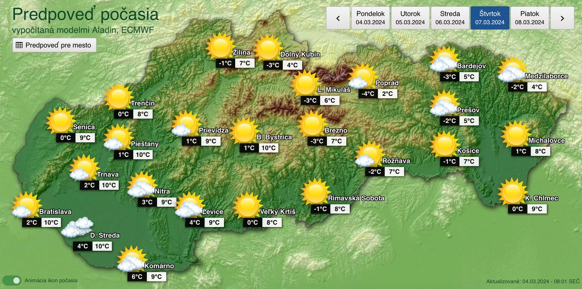 Počasie vo švrtok 7. marca.