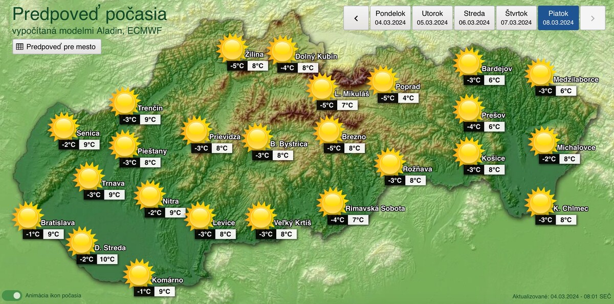 Počasie v piatok 8. marca.