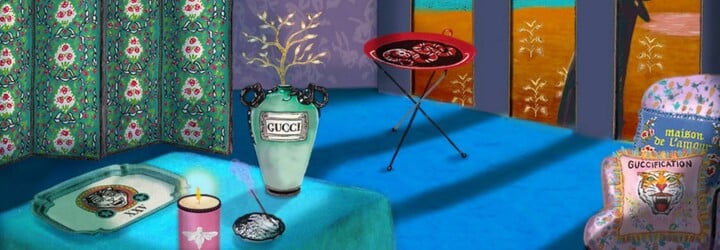 Gucci přichází na trh se sérií nábytku a dekorací. Za polštář, svíčku či tác na jídlo zaplatíš tisíce eur