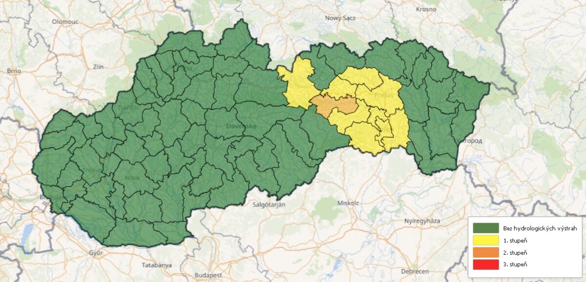 Výstrahy pred povodňami vydané SHMÚ na štvrtok 14. septembra 2023.