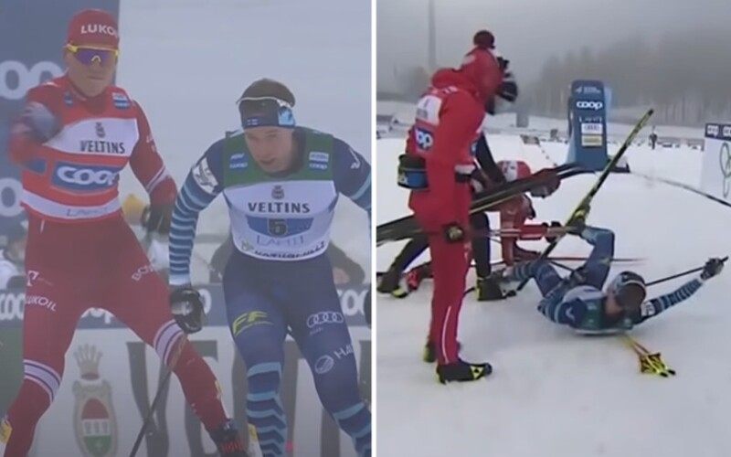 VIDEO: Frustrovaný Rus na lyžiach surovo zrazil súpera k zemi, tesne pred cieľom sa naňho zahnal palicou.