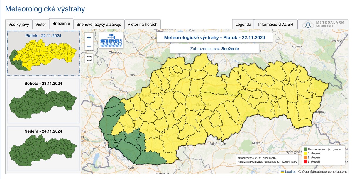 sneženie, výstrahy