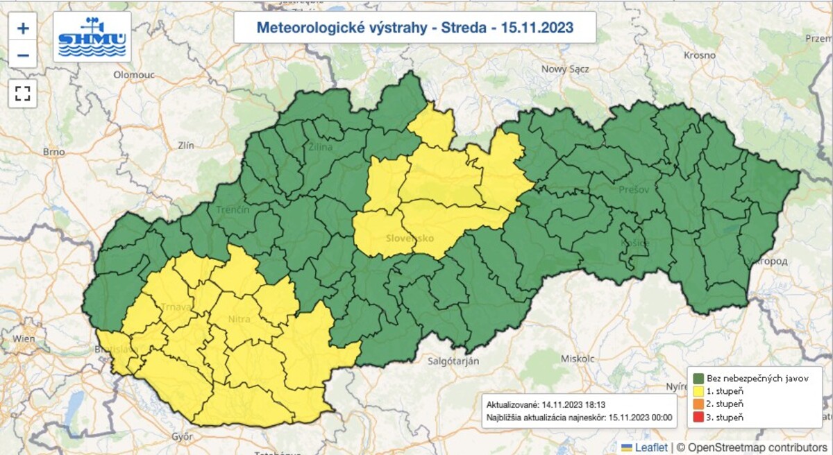 mapa, výstrahy pred vetrom 