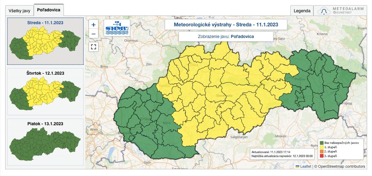 SHMÚ Poľadovica, výstrahy