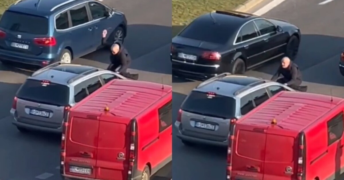 VIDEO: Bizarní moment jako z GTA. Muž v Bratislavě klečel na kapotě cizího auta a rozzlobeně bušil stěračem do čelního skla