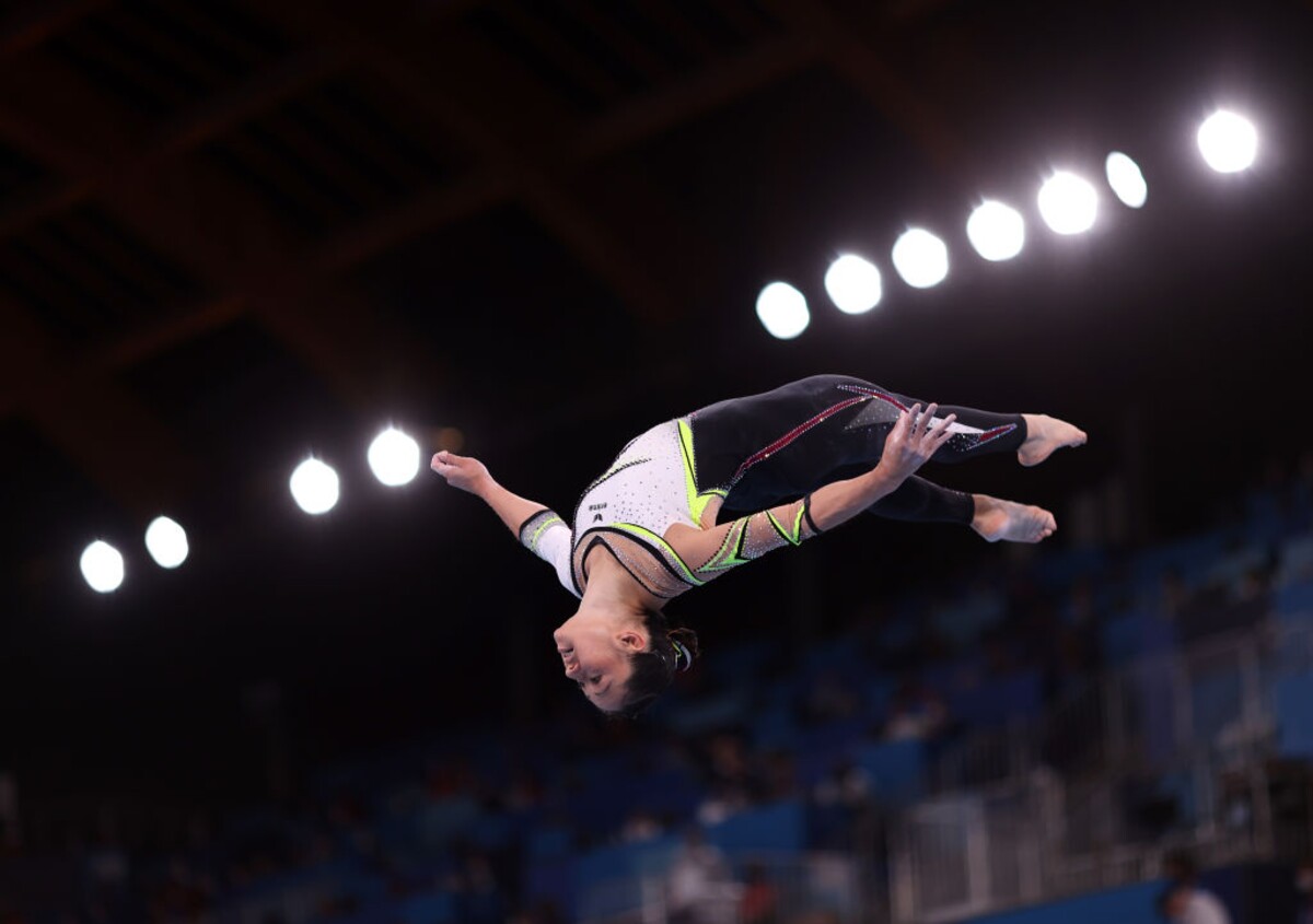 Na snímke členka nemeckého gymnastického tímu Kim Buiová 29. júla 2021 počas olympijských hier v Tokiu.
