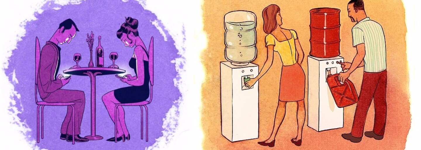 I naše společnost má dvě strany mince. Ilustrace surově zobrazují nedostatky našeho současného světa