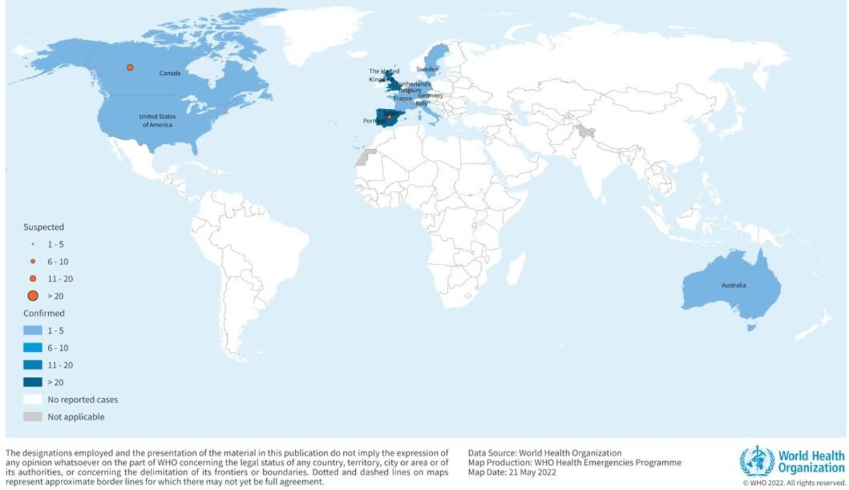 WHO mapa opičie kiahne