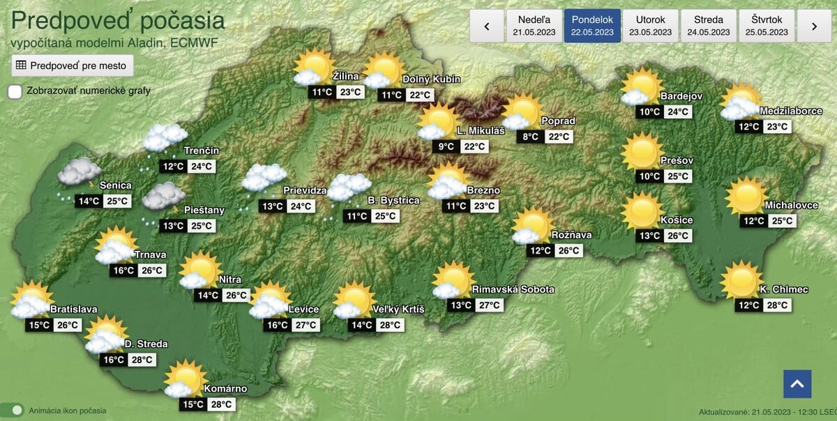 Predpoveď počasia na pondelok 22. mája. 