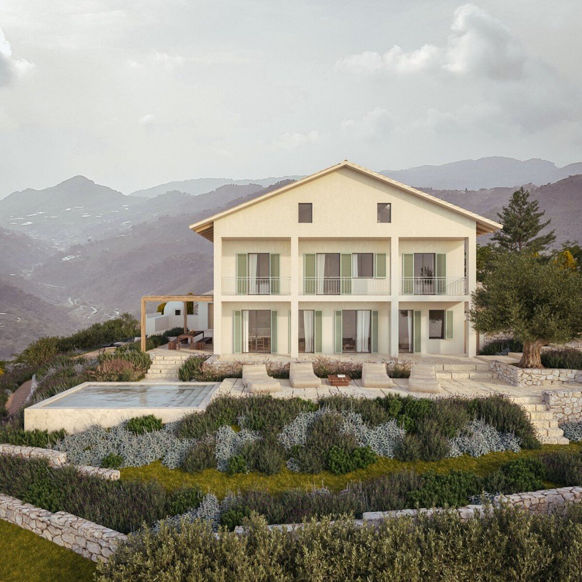 Zrenovovaný dom sa nachádza na vrchole kopca a ponúka nádherný panoramatický výhľad do krajiny v oblasti Liguria.