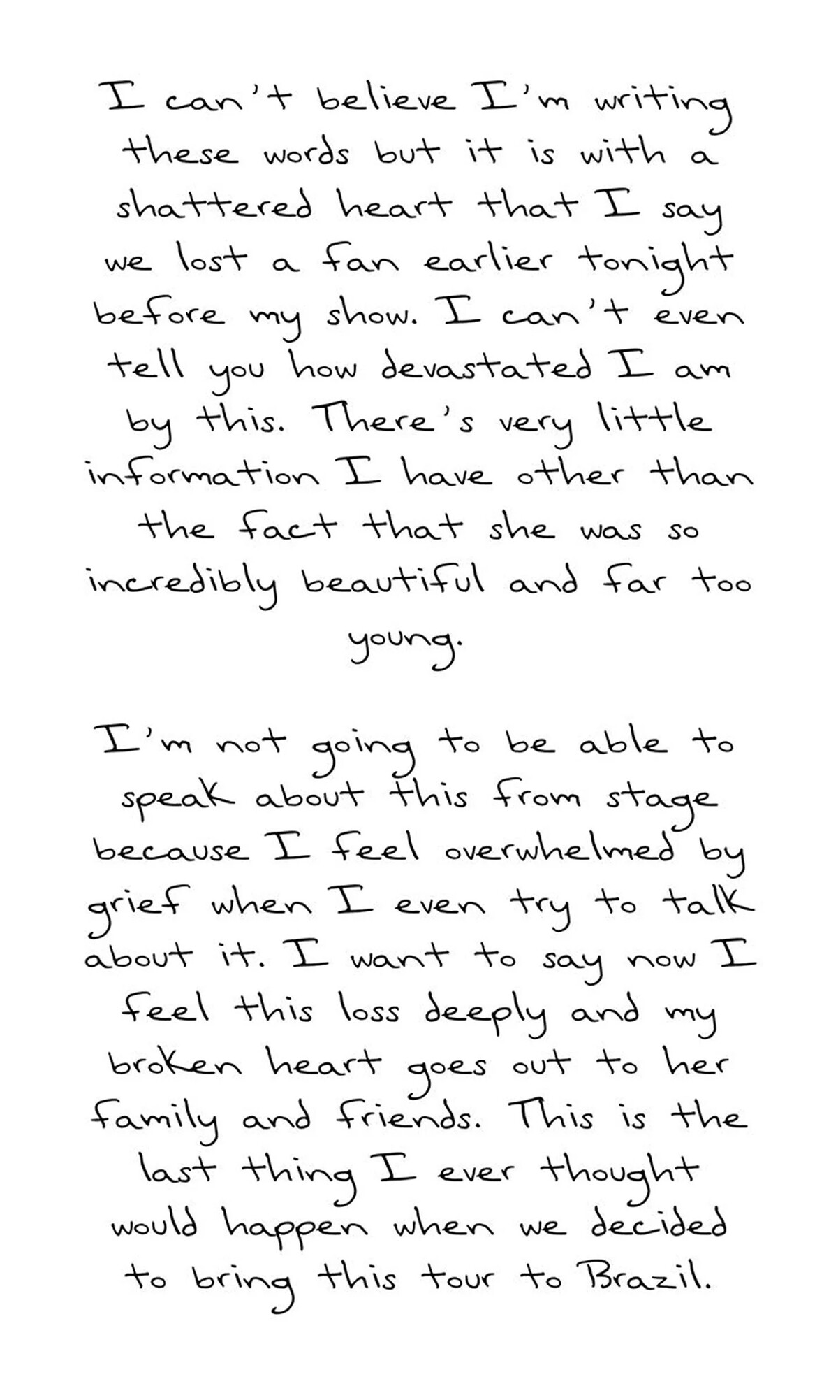 Príbeh speváčky Taylor Swift, v ktorom píše o tragédii na jej koncerte.