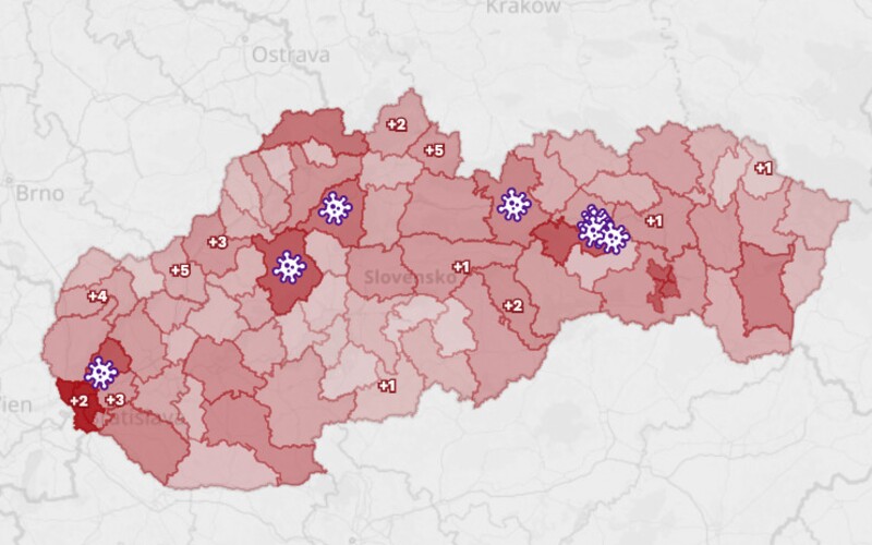 MAPA: Z týchto okresov Slovenska pochádza 31 nových prípadov. Koronavírus zasiahol východ, stred aj západ krajiny.