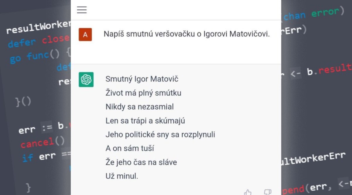 Veršovačku o Igorovi Matovičovi umelá inteligencia zvládla.