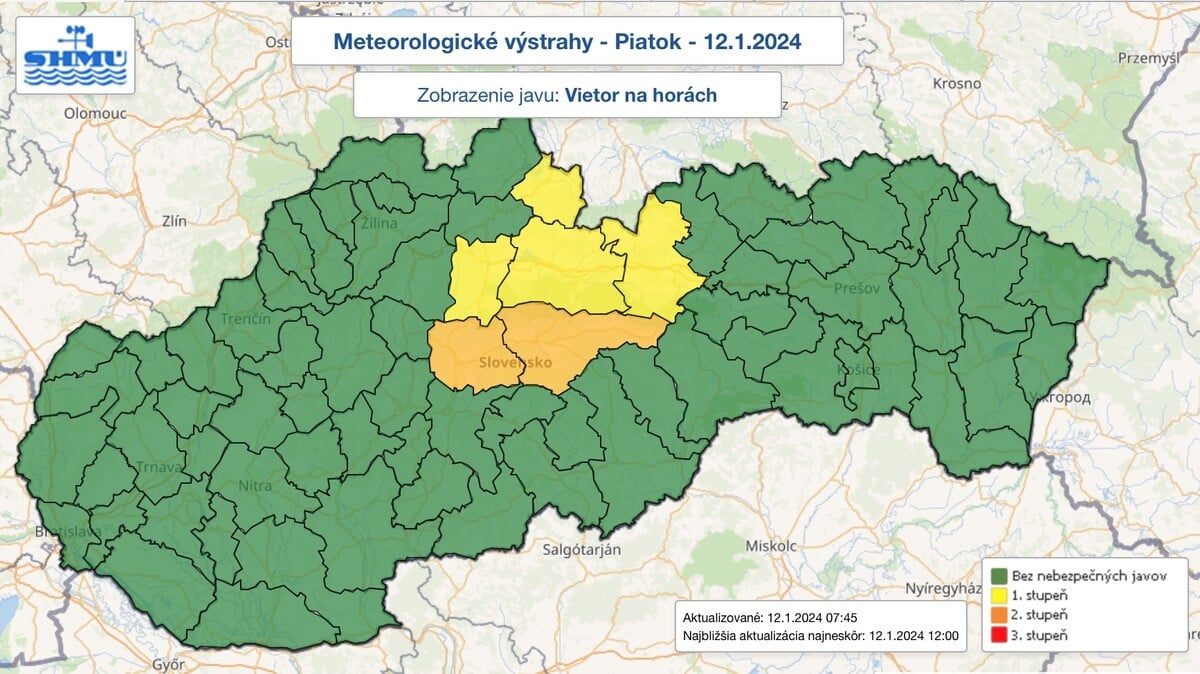 Meteorologické výstrahy na 12. januára. 