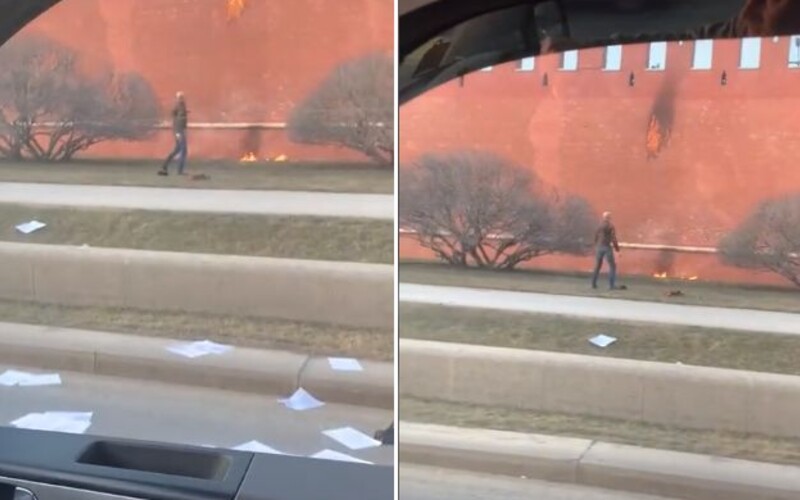 VIDEO: Muž v Rusku hodil na kremeľský múr Molotovov kokteil.