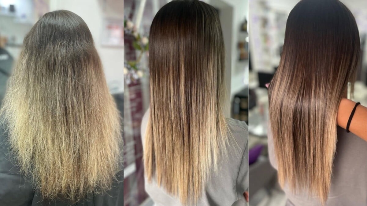 PRED a PO: Premena klientky, ktorá za Kristýnou prišla s vlasmi odfarbenými na blond. V dôsledku nesprávnej starostlivosti vlasom chýbala hydratácia.