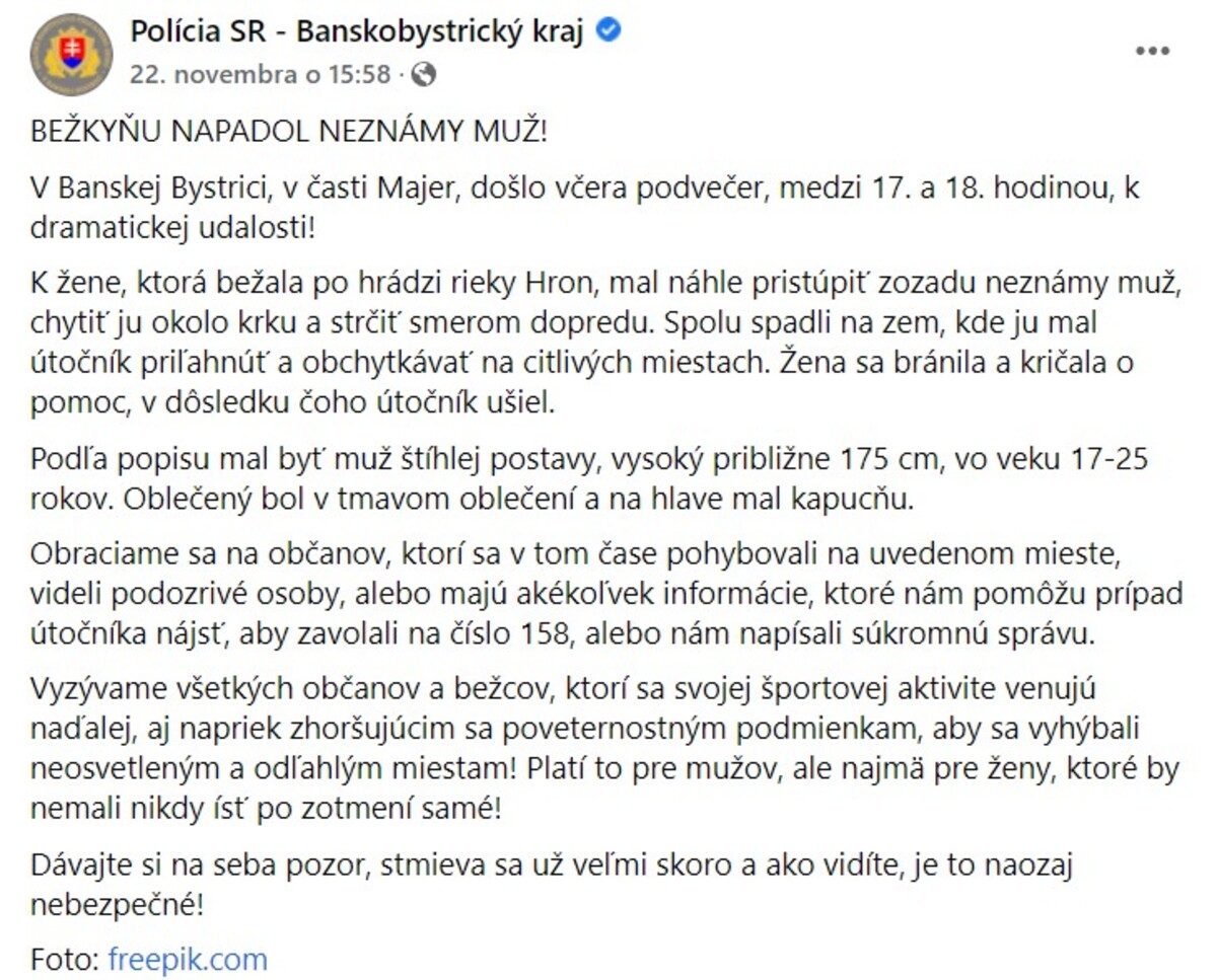 Status banskobystrickej polície, v ktorom ženám radí, aby po zotmení nikdy nechodili nikam samy.