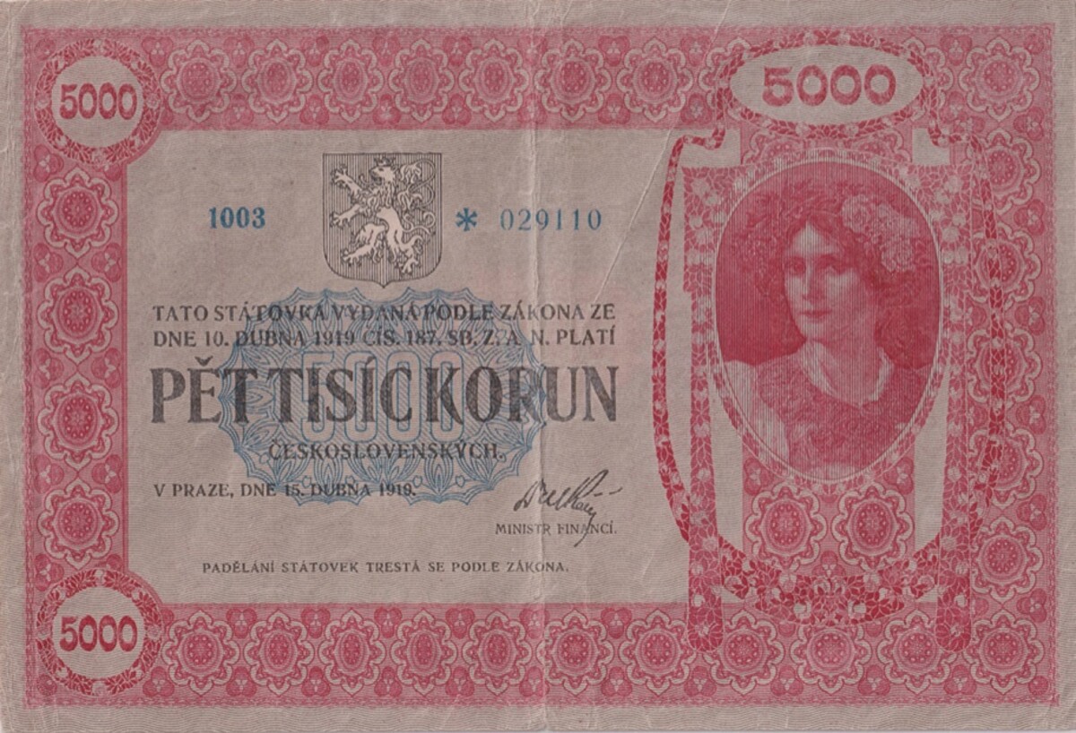 5000 konún, 1919, pravá neperforovaná štátovka. 