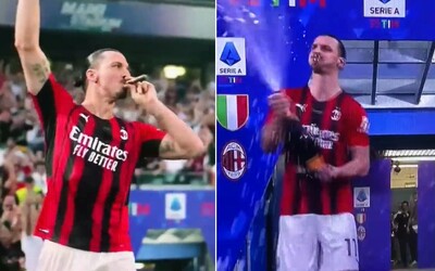 VIDEO: Zlatan Ibrahimović oslavil výhru AC Milán s doutníkem a šampaňským.