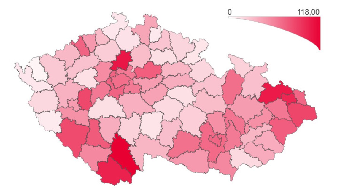 Přehled výskytu laboratorně prokázaného onemocnění COVID‑19 podle regionu