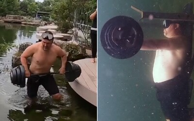 Američan zdolal světový rekord v bench pressu pod vodou. 50kilogramovou činku zvedl 62krát.