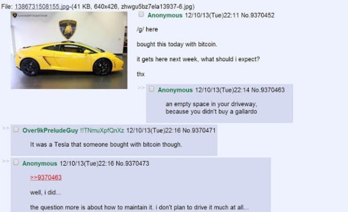 bitcoin, kryptomeny, lamborghini