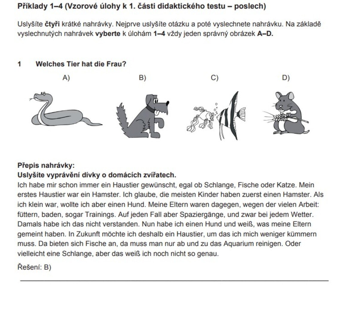 Příklady úloh v didaktickém testu z němčiny.