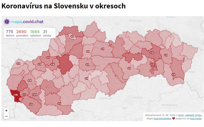 MAPA: Odtiaľto pochádza 75 nakazených obyvateľov Slovenska. Najviac ich je v Galante a Bratislave.