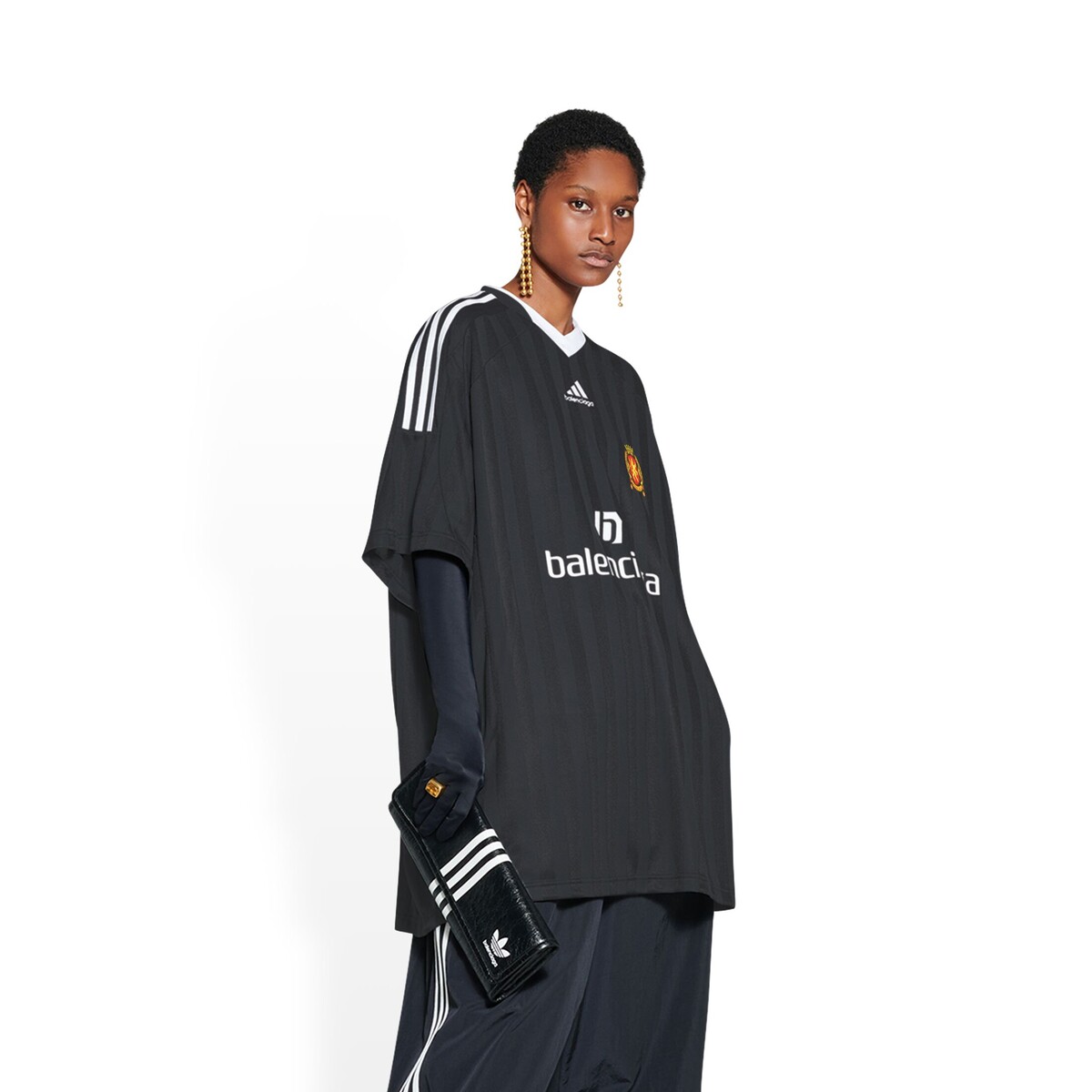 BALENCIAGA / ADIDAS SOCCER T-SHIRT OVERSIZED IN BLACK.