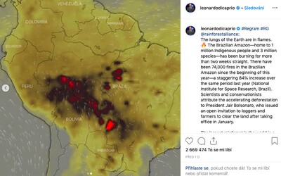 Česká aplikace se dostala až na Instagram Leonarda DiCapria. Upozorňuje na hořící pralesy